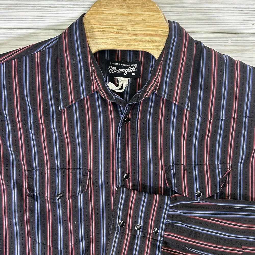 Wrangler Pearl Snap Western Button Down‎ Shirt Men's Size XL Black Striped